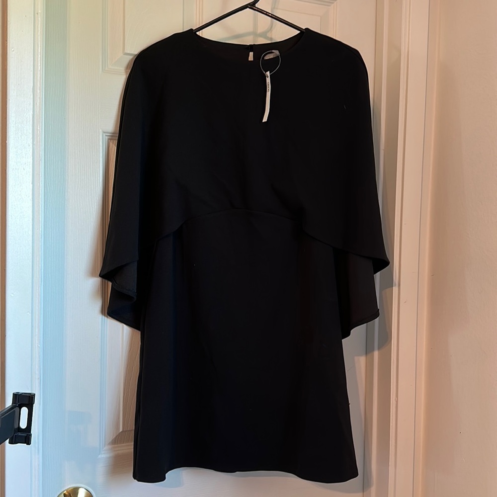 ASOS- Blk mini capes dress with button closure. Sleeveless under Cape. 6